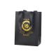 Gold Stamping Black Paper Bags Shopping Packaging With Ribbon Handle