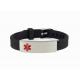 Black Silicone Medical ID Bracelets / Silicone ID Wristbands With Red Medical Logo Plate