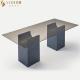 2.4m Length Modern Clear Tempered Glass Dining Table Marble Base