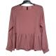 autumn season Pleated Bottom Long Sleeve Round Collar Blouse Rose Color Polyester Fabric blouse