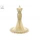 Sleeveless Gold Long Tail Gown Lace Front Back Embroidery Beading Side Zipper