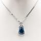 Sterling Silver Silver Chain Necklace Oval 8mmx10mm Blue Topaz Pendant (PSJ0477)
