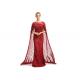 Big Red Embroidery Lace Arabic Maxi Wedding Bridesmaid Dresses Floor Length