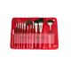 12PCs Nature Hair Cosmetic Makeup Brush Collection With Classic Red Handle And Red PU Clasped Case