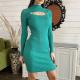 Sexy Package Hip Dress Long Sleeve Knitted Hip Bag Hollow Fashion Sexy Slim