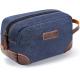 Bathroom Toiletry Travel Bag For Men , Blue Leather And Canvas Large Dopp Kit