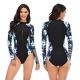 Zipper Womens Surfing Suits Polyester Long Sleeve One Piece Bathing Suit