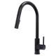 Lead free Matte black long neck kitchen faucet single handle black kitchen faucet with pull out sprayer