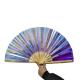 Plastic Iridescent Folding Fan 13 Inch 33cm Length Large Decorative Hand Fans