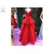 Red A Line Ball Gown Puffy Purffles V Neck Backless Lace Beaded Cotton Linen