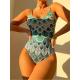 Comfortable Ladies One Piece Swimsuit in Green Spandex for Women