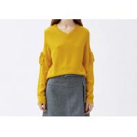 Bright Yellow Lace Up Womens Knit Pullover Sweater Off Shoulder Top