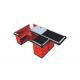 Red Metallic Supermarket Cash Register With Conveyor Belt Durable Recyclable