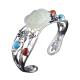Women 925 Sterling Silver Sculptured White Jade Cuff Bracelet(059489)