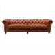 Tan Faux Leather Chesterfield Sofa With Wood Legs