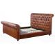 Button Back Tufted Leather Bed Genuine Leather Bed For Bedroom