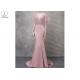 Pink V Neck Mermaid Prom Dress Lotus Leaf Sleeve Top Heavy Beading Backless