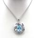 Women Jewelry 925 Silver 8mmx10mm Oval Blue  Topaz Cubic Zirconia Charm Pendant Necklace (P15)