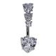 Snow Flower Diamond Clip On Belly Button Rings Claw Setting Inlay Surgical Grade Steel