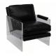 SGS Defaico Black Genuine Leather Chair With Acrylic Frame