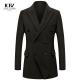 Pure Wool Vertical Stripes Double-Breasted Men's Coat with Short Length and Cashmere