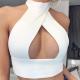 Open Back Sexy Twisted White Halter Neck Wrap Crop Top