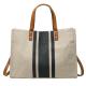 Blank Leather Handle Custom Linen Cotton Canvas Tote Bag With Pocket