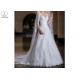Long Tail A Line Bridal Gowns , Long Sleeve Lace Wedding Gown V Neck With Beads