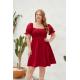                  Large Size Women′s Large Size Solid Color Leisure Holiday Dress Travel Square Collar Play Wrap Bubble Sleeve Dress             