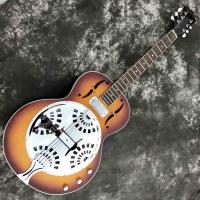 Custom Cherry Burst Flamed Maple Top Dobro Resonator Steel Electric Guitar