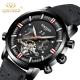 KINYUED J019-4  Private Label Black Case Black Dial Genuine Leather Auto Date Skeleton Automatic Mechanical relogio masc