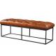 Vintage Retro Rectangle long bench stool Chesterfield Leather Footstool with Iron Frame