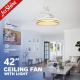 42 Inch Smart Small Retractable LED Light Ceiling Fan Wifi Control For Bedroom