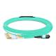 10m (33ft) MPO Female to 4 LC UPC Duplex OM3 50/125 Multimode Fiber Breakout Cable, 8 Fibers, Type B, Elite, LSZH, Aqua