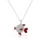 Sea Life Red Enamel White Clear CZ Fish Pendant Necklace 925 Sterling Silver