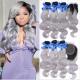 Ombre 1b/Grey Human Hair Bundles with Closure Body Wave 3 Hair Bundles with Closure Remy Hair Extension