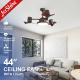Bedroom Noiseless Plastic Ceiling Fan 44 Inch With Remote Control