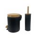 Black 5L Pedal Garbage Can Pedal Bin Toilet Brush Holder With Wooden Lid