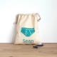 Underwear bag - hand printed customised text in blue on cotton bag - personalised briefs b