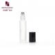 stock quantity empty frosted glass roller essential oil bottle 10 ml with black plastic lid