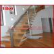 Solid Wood  Staircase VK68S  Wooden Handrail Tread Beech ,Railing tempered glass, Handrail b eech Stringer,carbon