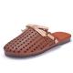 S060 Summer new leather lace bowknot retro handmade round head hollow flat bottom female sandals