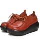 S055 Retro round toe women's shoes, first layer leather lace-up, thick-soled wedge single shoes, non-slip new products