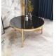 Unique luxury stainless steel frame round coffee table side  table tempered glass top corner table