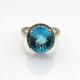 White Gold Plated 925 Silver Ring with Oval Blue Topaz  Cubic Zircon  (R265)
