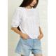 Casual 3/4 Sleeve Ladies Lace Tops Cotton Eyelet Embroidered