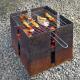 Decorative Minimalistic Wood Burning Cube Corten Steel Fire Pit Barbecue