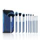 Elegant Blue 10 Piece Makeup Brush Set Bling Glitter Wooden Handle Vegan