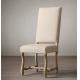 High back clear linen chair french style resturant furniture chair wood carved design with foot stool