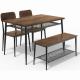 Midcentury Rectangular Rustic Dining Table And Bench Set with 4 chairs